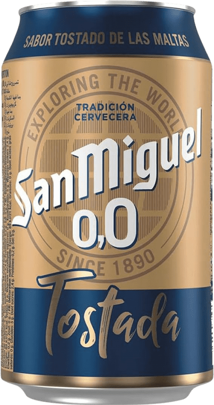 31,95 € Spedizione Gratuita | Scatola da 24 unità Birra San Miguel Lager, Tostada — Ambrata Lattina 33 cl 0.0 Zero Zero