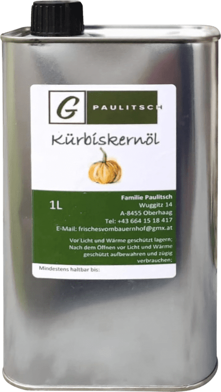 48,95 € | Pflanzenöl Family Paulitsch. G Österreich Spezialdose 1 L Calabaza — Kürbis
