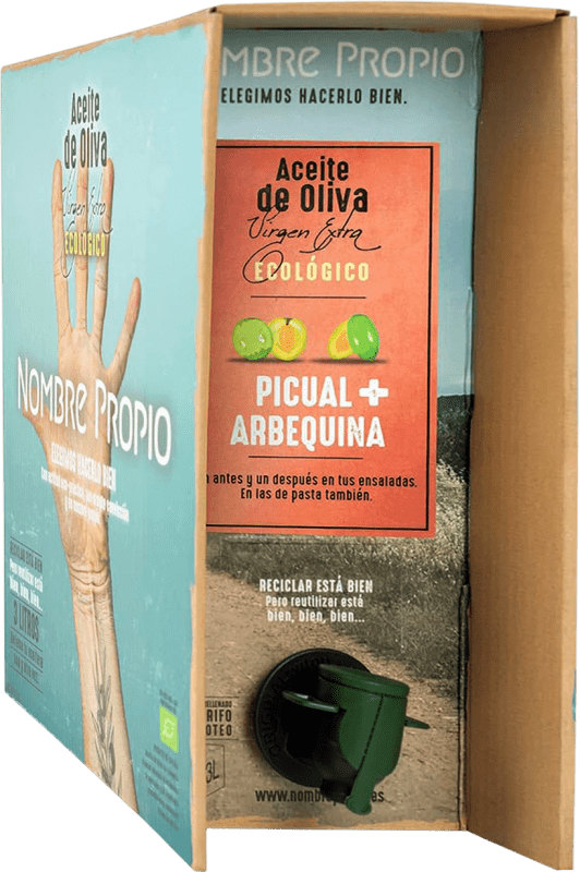 Spedizione Gratuita | Olio d'Oliva Nombre Propio Arbequina Picual EVO Extra Vergine Spagna Picual, Arbequina Eco — Biologico Bottiglia Speciale 3 L