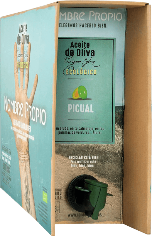 Spedizione Gratuita | Olio d'Oliva Nombre Propio Picante EVO Extra Vergine Spagna Picual Eco — Biologico Bottiglia Speciale 3 L