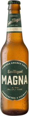 36,95 € | 24 Einheiten Box Bier San Miguel Magna Vidrio RET Andalusien Spanien Drittel-Liter-Flasche 33 cl