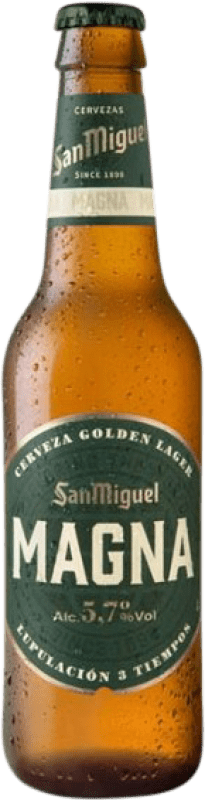 免费送货 | 盒装24个 啤酒 San Miguel Magna Lager, Golden Ale — 金色 安达卢西亚 西班牙 三分之一升瓶 33 cl 可回收玻璃