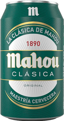 Бесплатная доставка | Коробка из 24 единиц Пиво Mahou Классический Сообщество Мадрида Испания Жестяная банка 33 cl