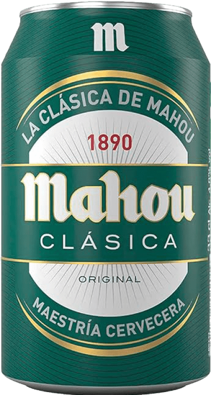 Kostenloser Versand | 24 Einheiten Box Bier Mahou Clásica Gemeinschaft von Madrid Spanien Alu-Dose 33 cl