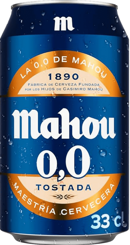 Бесплатная доставка | Коробка из 24 единиц Пиво Mahou Tostada — Янтарное Сообщество Мадрида Испания Жестяная банка 33 cl 0.0 Ноль Ноль Без алкоголя