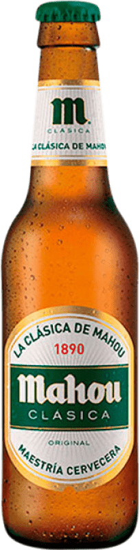 Kostenloser Versand | 30 Einheiten Box Bier Mahou SIN Vidrio RET Gemeinschaft von Madrid Spanien Kleine Flasche 20 cl Alkoholfrei