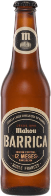 Kostenloser Versand | 12 Einheiten Box Bier Mahou 12 Meses Lager, Spezial Holzfass Gemeinschaft von Madrid Spanien Drittelliterflasche 33 cl