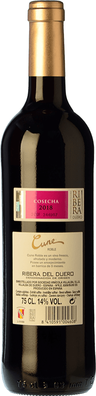 10,95 € Envío gratis | Vino tinto Norte de España - CVNE Cune Roble D.O. Ribera del Duero Castilla y León España Tempranillo Botella 75 cl