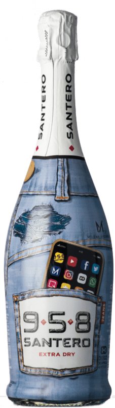 8,95 € Бесплатная доставка | Белое игристое вино Santero 958 Extradry Blue Jeans Milena Andrade Экстра сухой D.O.C. Piedmont