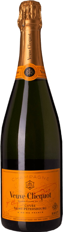 83,95 € | Espumante branco Veuve Clicquot Cuvée Saint-Pétersbourg Brut A.O.C. Champagne Champagne França Pinot Preto, Chardonnay, Pinot Meunier 75 cl