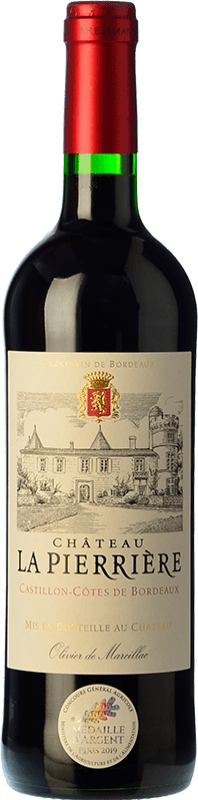 Бесплатная доставка | Красное вино Château La Pierrière молодое A.O.C. Côtes de Castillon Бордо Франция Merlot — Мерло, Cabernet Sauvignon — Каберне Совиньон, Cabernet Franc — Каберне Фран 75 cl