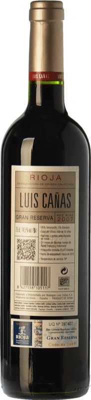 32,95 € Envío gratis | Vino tinto Luis Cañas Gran Reserva D.O.Ca. Rioja La Rioja España Tempranillo, Graciano Botella 75 cl