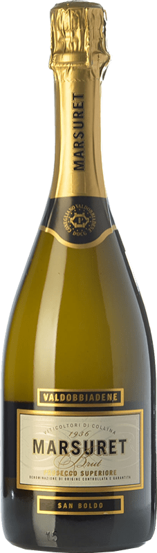 Envoi gratuit | Blanc mousseux Marsuret Brut D.O.C. Prosecco Vénétie Italie Glera 75 cl