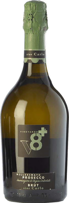 Free Shipping | White Sparkling Wine Ottopiù V8+ Sior Carlo Brut D.O.C. Prosecco Veneto Italy Glera 75 cl