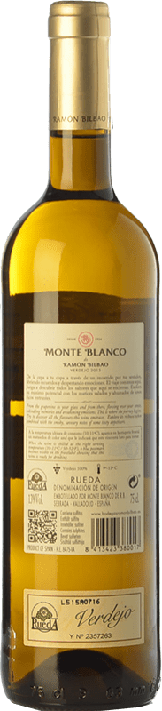 6,95 € Envío gratis | Vino blanco Ramón Bilbao Monte D.O. Rueda Castilla y León España Verdejo Botella 75 cl