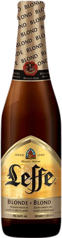 Kostenloser Versand | 24 Einheiten Box Bier Leffe Blonde Belgien Drittel-Liter-Flasche 33 cl