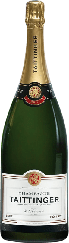 Бесплатная доставка | Белое игристое Taittinger брют Резерв A.O.C. Champagne шампанское Франция Pinot Black, Chardonnay, Pinot Meunier бутылка Магнум 1,5 L