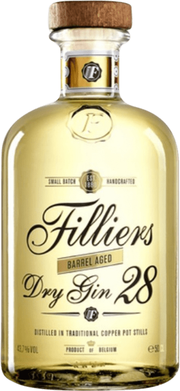 Free Shipping | Gin Gin Filliers Barrel Aged Dry Gin 28 Belgium Medium Bottle 50 cl