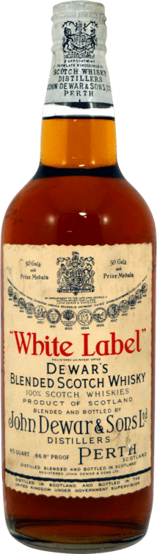 Kostenloser Versand | Whiskey Blended Dewar's White Label 86.8º Sammlerexemplar aus den 1960er Jahren Großbritannien 75 cl