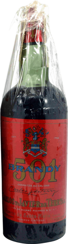 122,95 € Envio grátis | Brandy Conhaque Carlos y Javier de Terry 501 Etiqueta Roja Espécime de Colecionador década de 1970