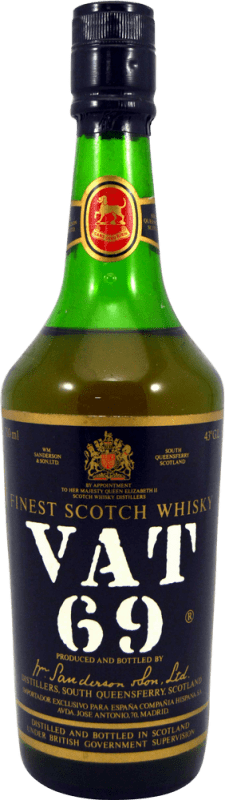 Kostenloser Versand | Whiskey Blended William Sanderson & Sons Vat 69 Sammlerexemplar aus den 1970er Jahren Großbritannien 75 cl