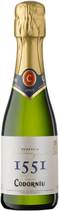 11,95 € Envio grátis | Espumante branco Codorníu 1551 Brut Nature Jovem D.O. Cava Garrafa Pequena 20 cl