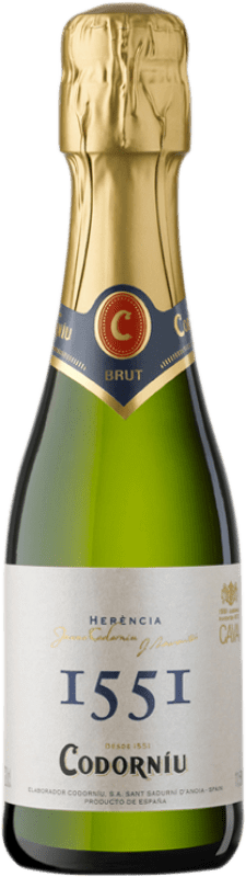 10,95 € Envoi gratuit | Vin Mousseux Blanc Codorníu 1551 Brut Nature Jeune D.O. Cava Petite Bouteille 20 cl