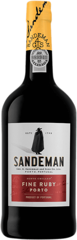 Free Shipping | Fortified wine Sandeman Porto Fine Ruby I.G. Porto Porto Portugal Tempranillo, Touriga Franca, Touriga Nacional, Tinta Amarela, Tinta Cão, Tinta Barroca 75 cl