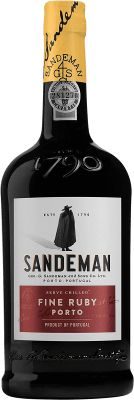 Free Shipping | Fortified wine Sandeman Porto Fine Ruby I.G. Porto Porto Portugal Tempranillo, Touriga Franca, Touriga Nacional, Tinta Amarela, Tinta Cão, Tinta Barroca 75 cl