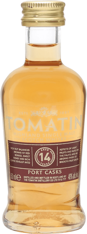 Envoi gratuit | Single Malt Whisky Tomatin Port Cask Miniatura Highlands Royaume-Uni 14 Ans Bouteille Miniature 5 cl