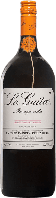 24,95 € | 强化酒 Hijos de Rainera Pérez Marín La Guita D.O. Manzanilla-Sanlúcar de Barrameda 桑卢卡尔德巴拉梅达 西班牙 Palomino Fino 瓶子 Magnum 1,5 L