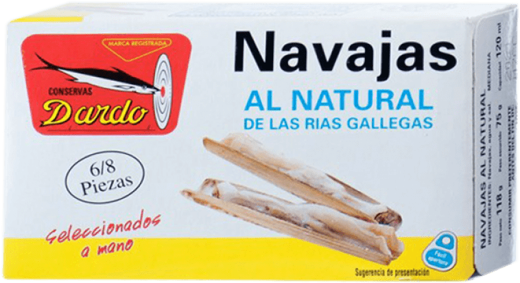 9,95 € Envio grátis | Conservas de Marisco Dardo Navajas al Natural 6/8 Peças