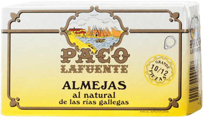 39,95 € Envio grátis | Conservas de Marisco Conservera Gallega Paco Lafuente Almejas al Natural 10/12 Peças