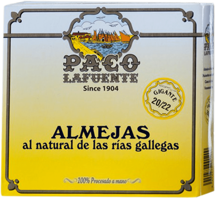 126,95 € Envio grátis | Conservas de Marisco Conservera Gallega Paco Lafuente Almejas al Natural 20/25 Peças