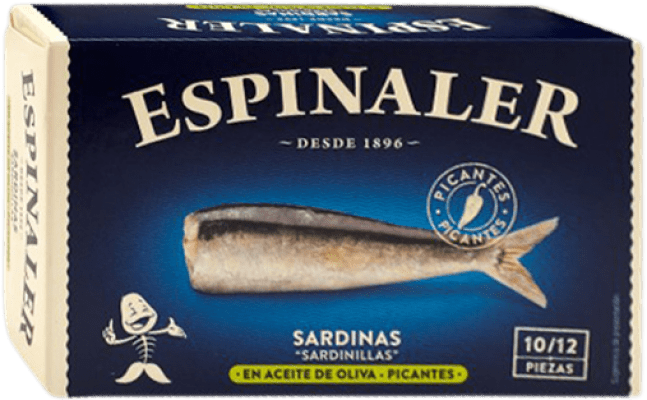 1,95 € Envío gratis | Conservas de Pescado Espinaler Sardinillas en Aceite de Oliva Picantes 10/12 Piezas