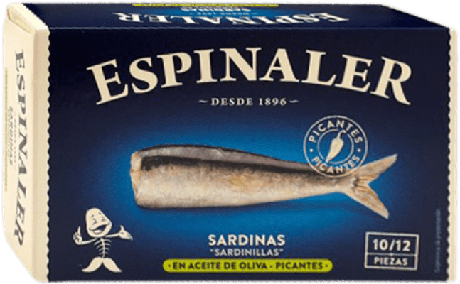 1,95 € 免费送货 | 鱼类罐头 Espinaler Sardinillas en Aceite de Oliva Picantes 10/12 件