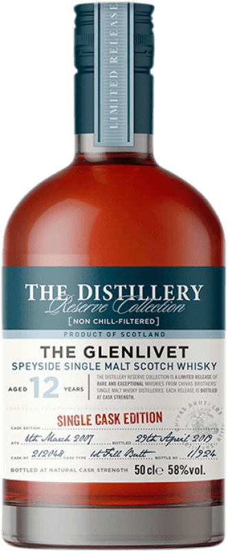 免费送货 | 威士忌单一麦芽威士忌 Glenlivet Single Cask Edition Butt 苏格兰 英国 12 岁 瓶子 Medium 50 cl