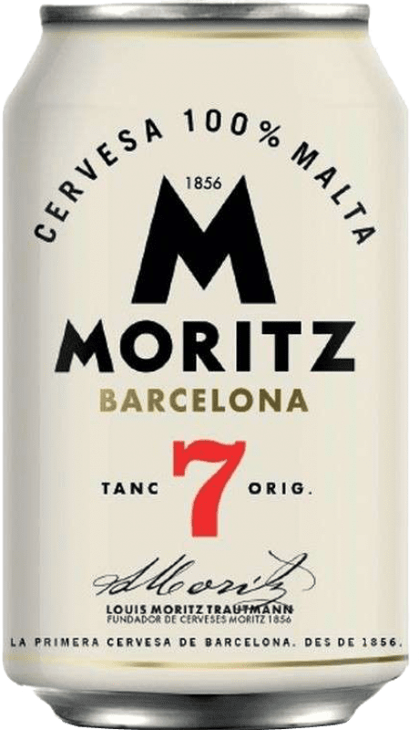 28,95 € Бесплатная доставка | Коробка из 12 единиц Пиво Moritz 7 Алюминиевая банка 33 cl