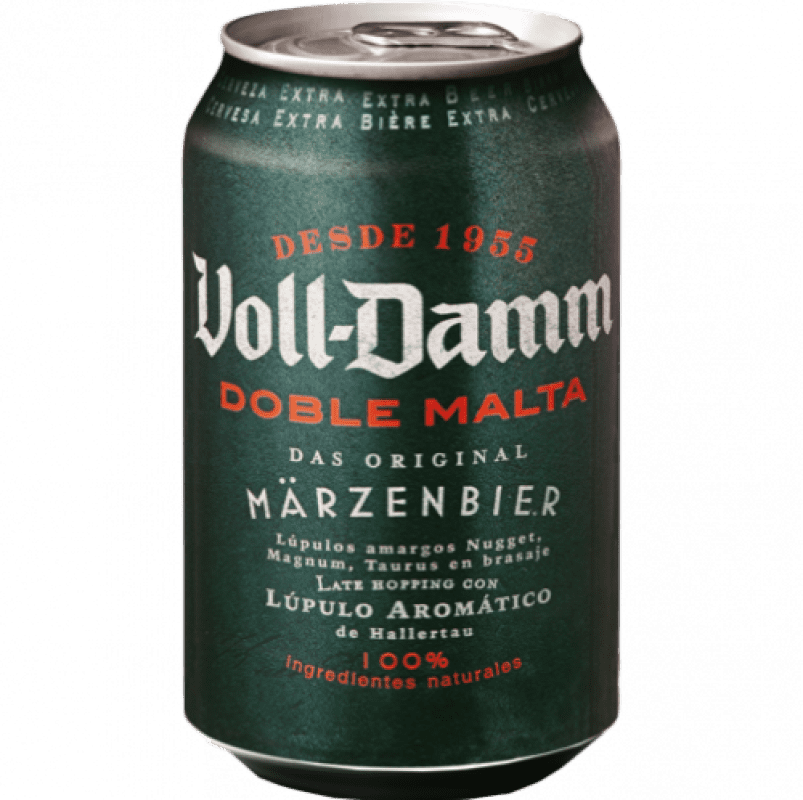 Envío gratis | Caja de 24 unidades Cerveza Voll Damm Doble Malta Estilo Märzenbier Original Alemania Lata 33 cl