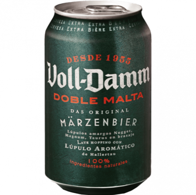35,95 € Spedizione Gratuita | Scatola da 24 unità Birra Voll Damm Doble Malta Estilo Märzenbier Original Lattina 33 cl