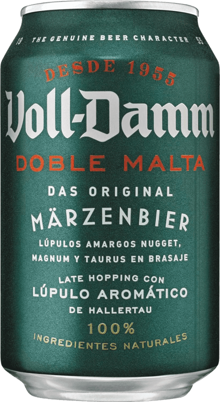 Kostenloser Versand | 24 Einheiten Box Bier Voll Damm Märzenbier Original, Doble Malta — Doppelmalz Deutschland Dose 33 cl
