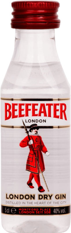 35,95 € Envio grátis | Caixa de 12 unidades Genever Gin Beefeater Garrafinha Miniatura 5 cl