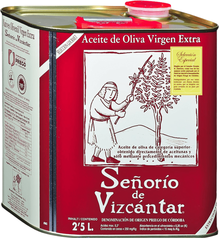 49,95 € Бесплатная доставка | Оливковое масло Vizcántar Señorío Отбор, Особый, ЭВО Экстра Вирджин D.O.P. Priego de Córdoba Специальная банка 2,5 L