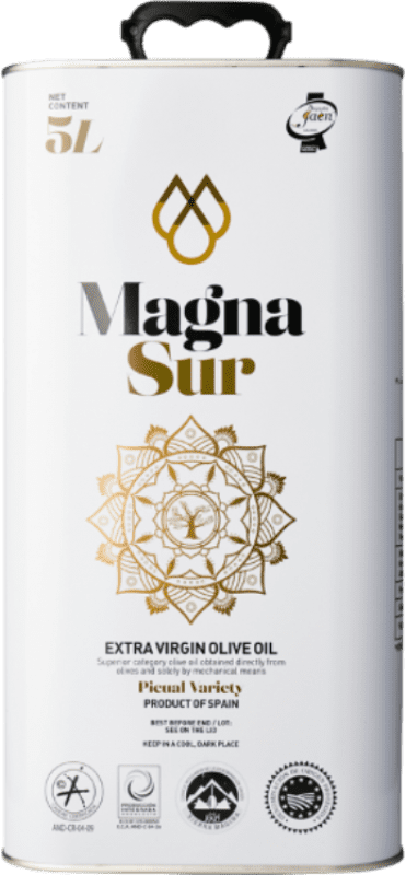 Envio grátis | Azeite de Oliva Magnasur AOVE Virgem Extra D.O. Sierra Mágina Jaén Espanha Picual Lata Especial 5 L