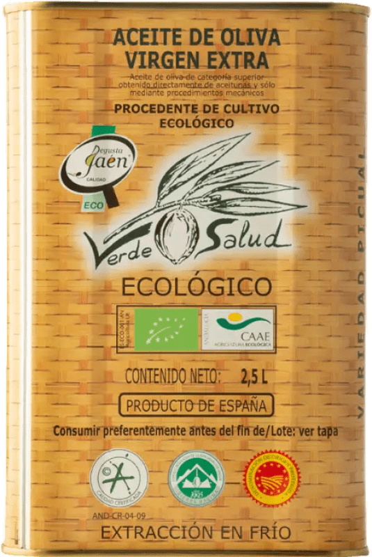 Kostenloser Versand | Olivenöl Trujal de Mágina Verde Salud E-NOL Extra Nativ D.O. Sierra Mágina Jaén Spanien Picual Eco — Biologisch Spezialdose 2,5 L