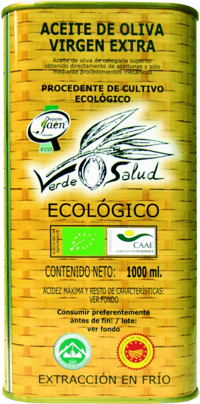 Envoi gratuit | Boîte de 24 unités Huile d'Olive Trujal de Mágina Verde Salud HOVE Vierge Extra D.O. Sierra Mágina Jaén Espagne Picual Eco — Biologique Canette 25 cl