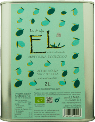 Free Shipping | Olive Oil La Maja EVOO Extra Virgin D.O. Navarra Navarre Spain Arbequina Eco — Organic Medium Can 2 L