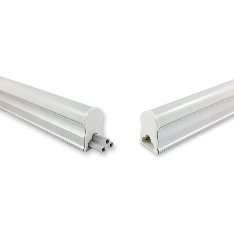 10,95 € Free Shipping | LED tube 8W T5 LED 6000K Cold light. Ø 2 cm. LED tube kit + bracket + installation accessories. Integrated Driver Kitchen, warehouse and hall. Aluminum and polycarbonate. White and silver Color