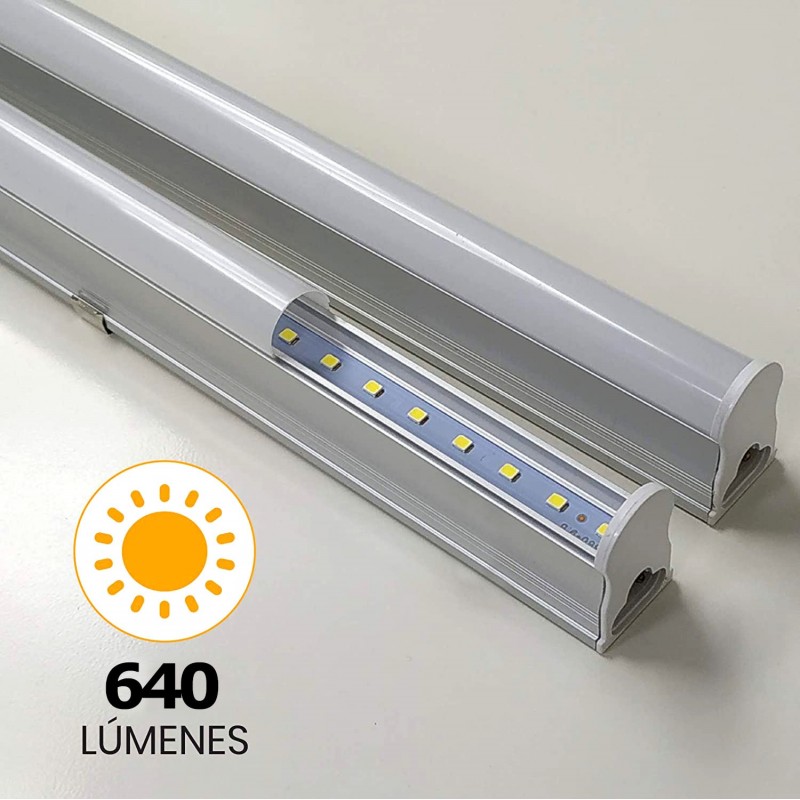 11,95 € Free Shipping | LED tube 8W T5 LED 6000K Cold light. Ø 2 cm. LED tube kit + bracket + installation accessories. Integrated Driver Kitchen, warehouse and hall. Aluminum and Polycarbonate. White and silver Color