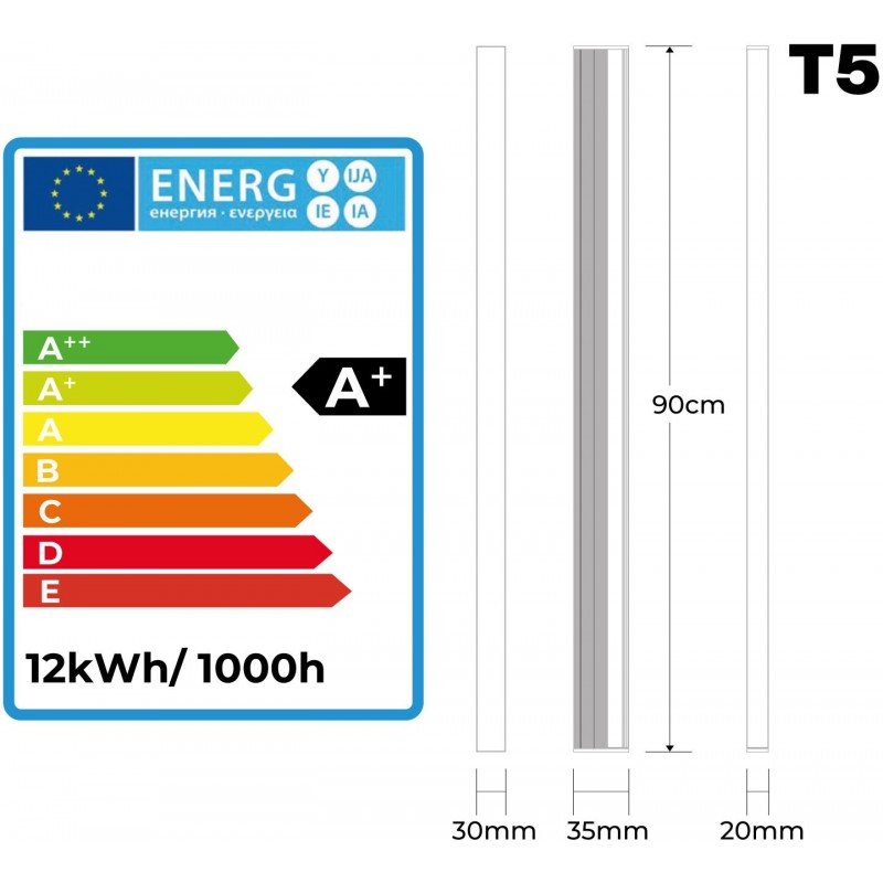 11,95 € Free Shipping | LED tube 12W T5 LED 6000K Cold light. Ø 2 cm. LED tube kit + bracket + installation accessories. Integrated Driver Kitchen, warehouse and hall. Aluminum and polycarbonate. White and silver Color